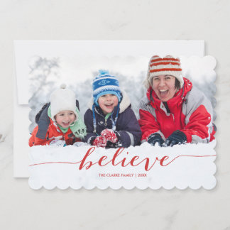 Red Handwriting Believe | Holiday Photo Card