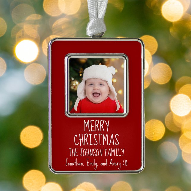 Red Handwritten Holiday Photo Annual Keepsake Christmas Ornament (Creator Uploaded)
