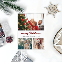 Red Handwritten "Merry Christmas" | 3 Photo Holiday Postcard