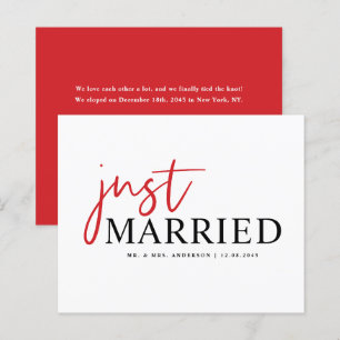 Red Handwritting Just Married Announcement