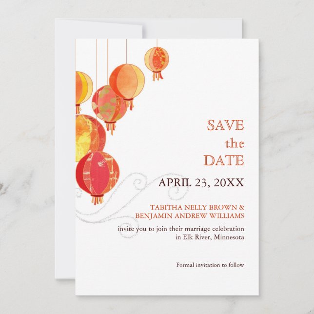 Red Hanging Lanterns Luxe Wedding Save the Date (Front)
