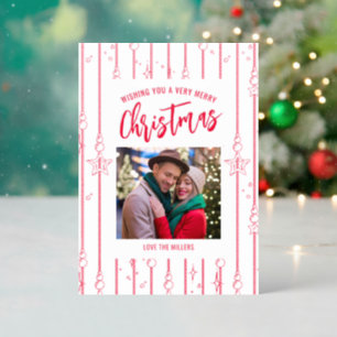 Red Hanging Ornaments Family Christmas Photo Letterpress Photo Cards