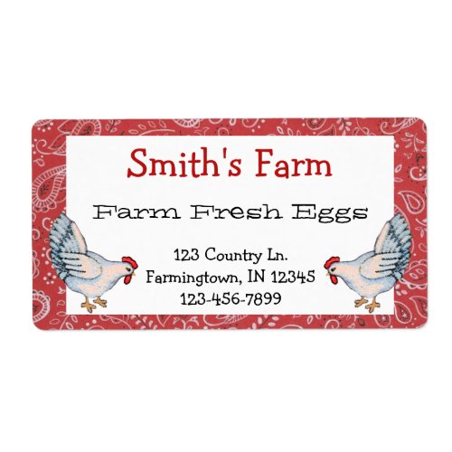 Red Hanky And Chickens Farm Fresh Eggs Label