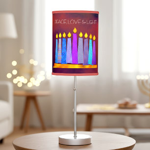 Red Hanukkah Boho Pattern Candles Peace Love Light Table Lamp