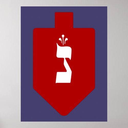 Red Hanukkah Dreidel w Hebrew Letter Nun Poster