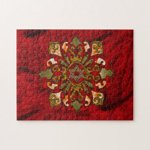 Red Hanukkah Mandala Jigsaw Puzzle