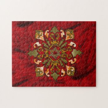 Red Hanukkah Mandala Jigsaw Puzzle by orsobear at Zazzle