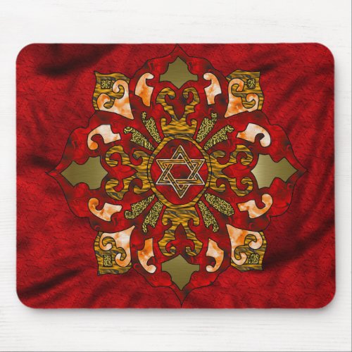 Red Hanukkah Mandala Mouse Pad