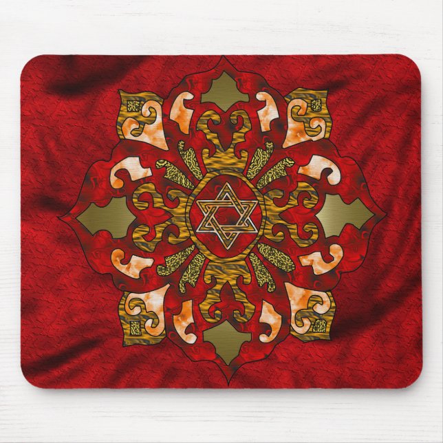 Red Hanukkah Mandala Mouse Pad (Front)