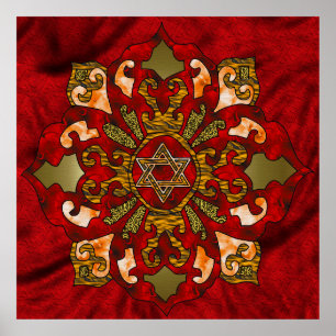Red Hanukkah Mandala Poster