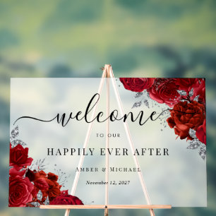 Red Happily Ever After Wedding Acrylic Sign