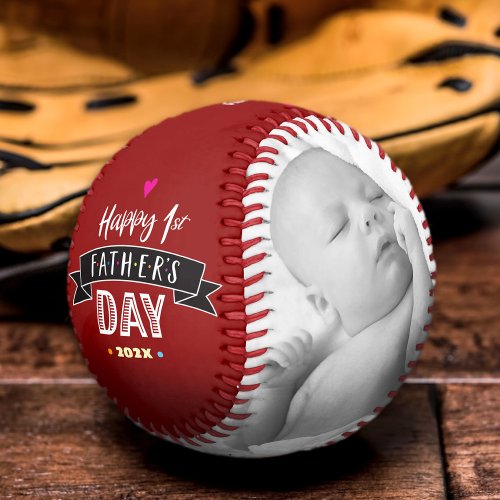 Red Happy 1st Fatherâs Day Bold Typography Modern Baseball