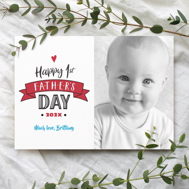 Red Happy 1st Father’s Day Photo Bold Typography Card (Creator Uploaded)