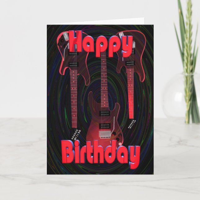 Red Happy Birthday Guitars by Valxart Card (Front)