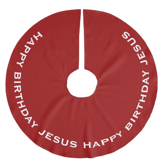 Red Happy Birthday Jesus Brushed Polyester Tree Skirt (Front)