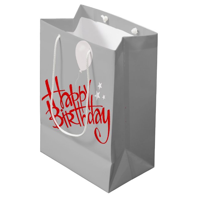 Red Happy Birthday on Gray  Medium Gift Bag (Front Angled)
