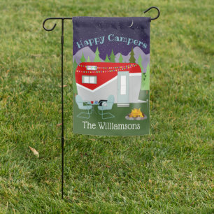 Red Happy Camper Personalized Garden Flag