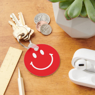 Red Happy Face Button Keychain