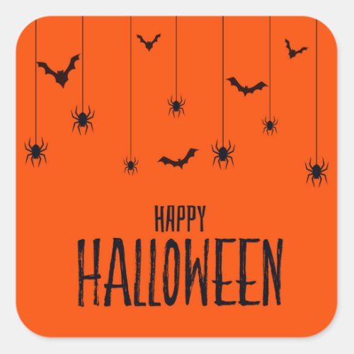Red Happy Halloween Bats and Spiders Square Sticker