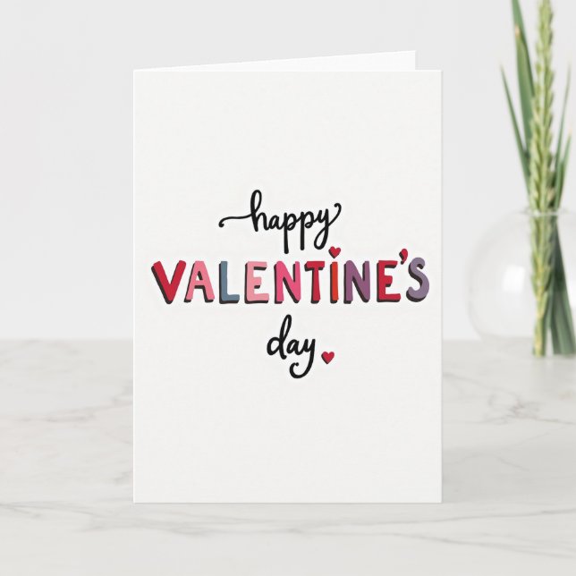 Red Happy Hand Lettered Valentines Card (Front)