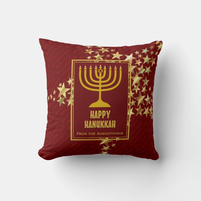 Red | HAPPY HANUKKAH with | Menorah Throw Pillow (Front)