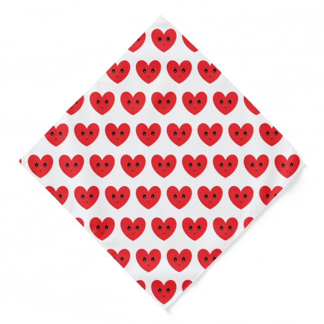 Red Happy Heart Pattern on White Bandana (Front)