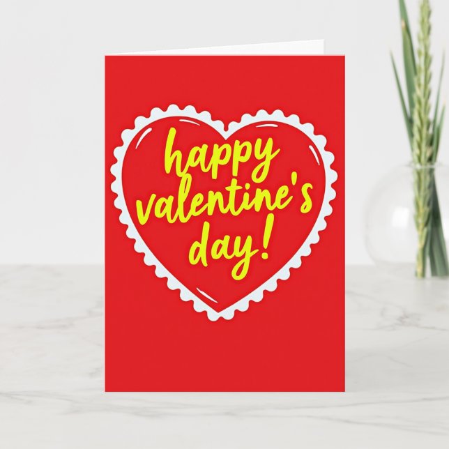 Red Happy Heart Valentine Day Card (Front)