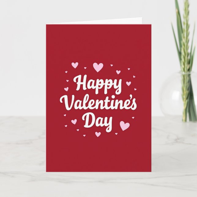 Red Happy Hearts Valentines Day Card (Front)