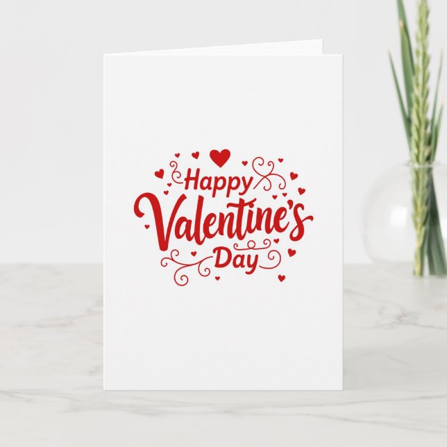 Red Happy Hearts Valentines Script Card (Front)