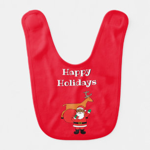 Red Happy Holidays African American Santa Claus Baby Bib