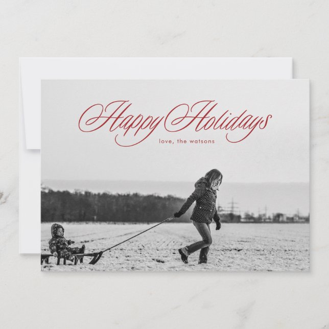 Red Happy Holidays Calligraphy Christmas Card (Front)