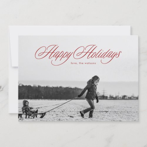 Red Happy Holidays Calligraphy Christmas Card