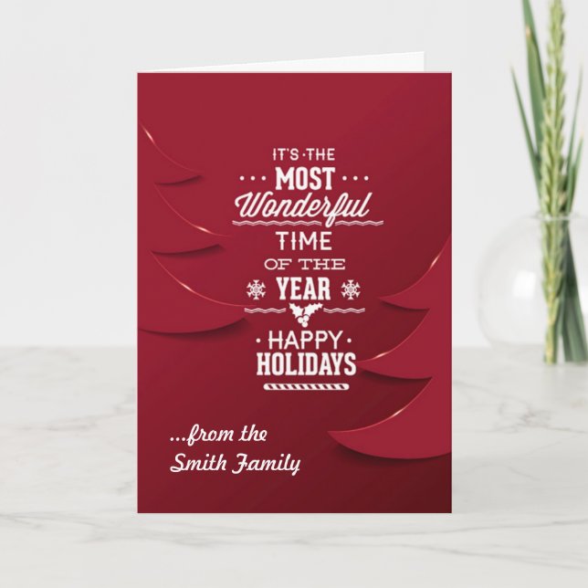 Red Happy Holidays Christmas Greeting Card (Front)