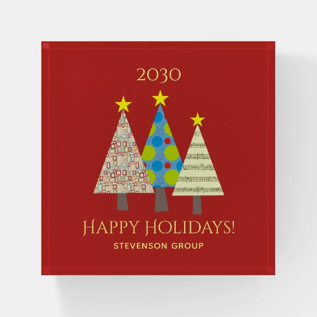 Red Happy Holidays Corporate Paperweight (Front)