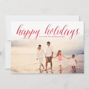 Red Happy Holidays Glitter Look Photo Holiday Card
