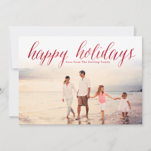 Red Happy Holidays Glitter Look Photo Holiday Card