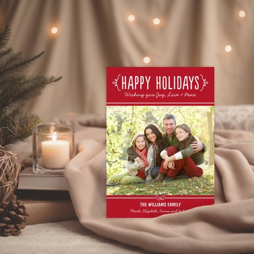 Red Happy Holidays Handwritten Script Photo Holiday Card