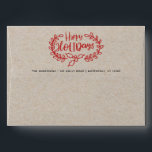 Red Happy Holidays Kraft Script 5x7 Return Address Envelope<br><div class="desc">This rustic modern brush script Happy Holidays design in red on printed Kraft paper texture is perfect for your season's greetings. Personalize with your custom preprinted return address,  and easily change  (or delete) the message on the front which now reads "kindly deliver to".</div>