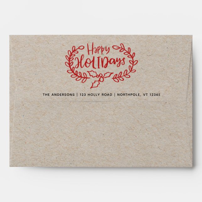 Red Happy Holidays Kraft Script 5x7 Return Address Envelope (Back (Top Flap))