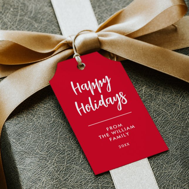 RED HAPPY HOLIDAYS NAME DIY CHRISTMAS GIFT TAG (DIY CHRISTMAS GIFT TAG CHEAPER SAVE MONEY CUT THE LINES HAPPY HOLIDAYS FAMILY NAME)