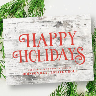Red Happy Holidays on Wood Holiday Greetings Postcard