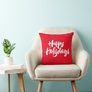 Red Happy Holy Days Holydays Holidays Christmas Throw Pillow