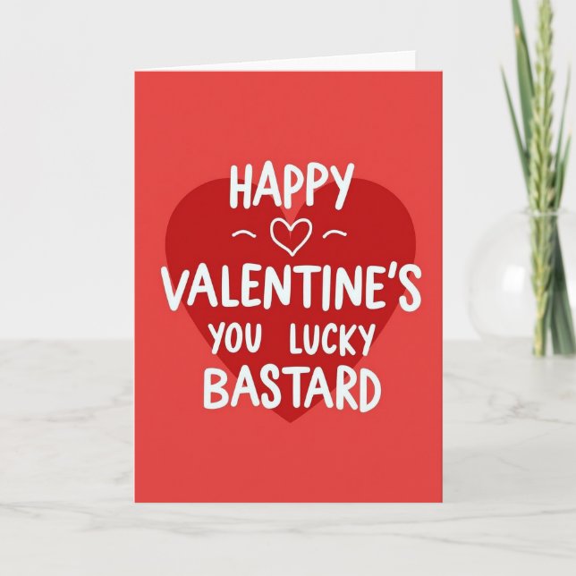 Red Happy Lucky Bastard Valentines Card (Front)