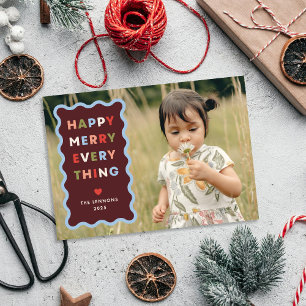Red Happy Merry Wavy Christmas Photo Card