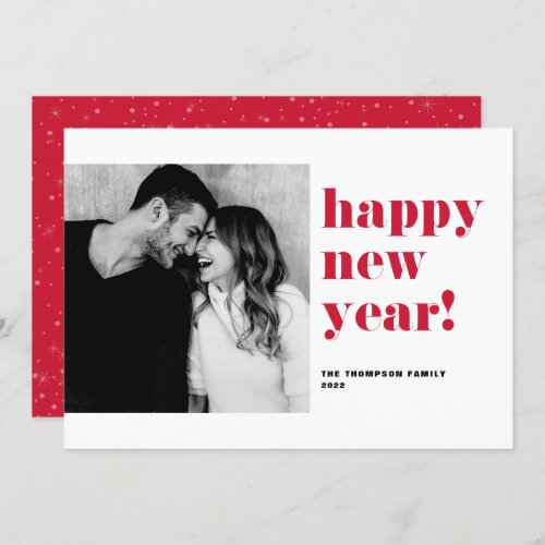 Red Happy New Year 2024 Bold Typography Photo Holiday Card
