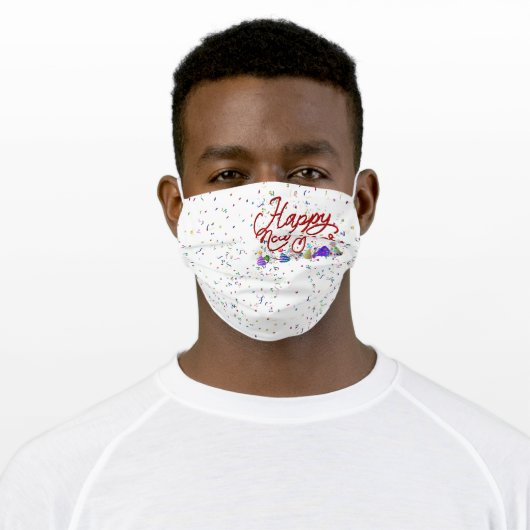 Red Happy New Year Adult Cloth Face Mask (Worn)