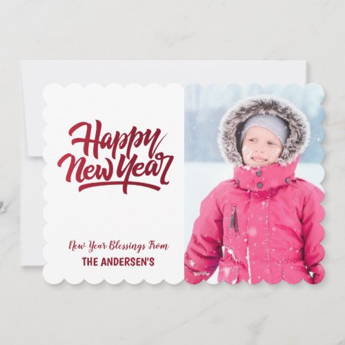 Red Happy New Year Blessings Photo Holiday Card