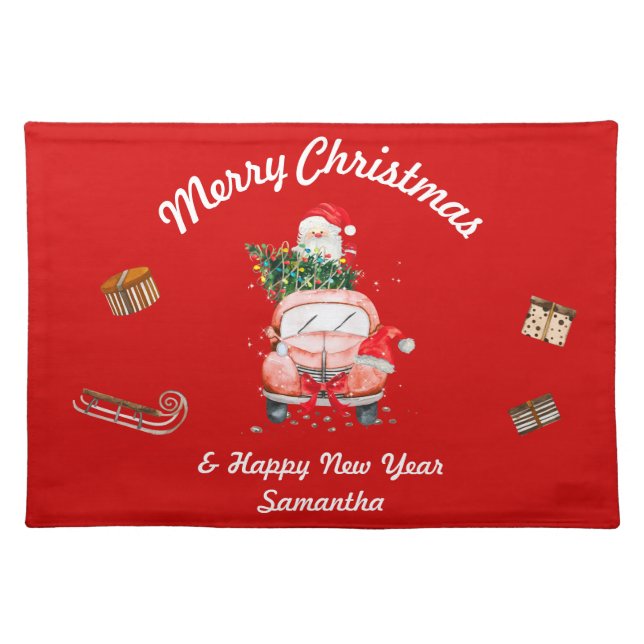 Red Happy new year Christmas gift for wife Cloth Placemat (Front)