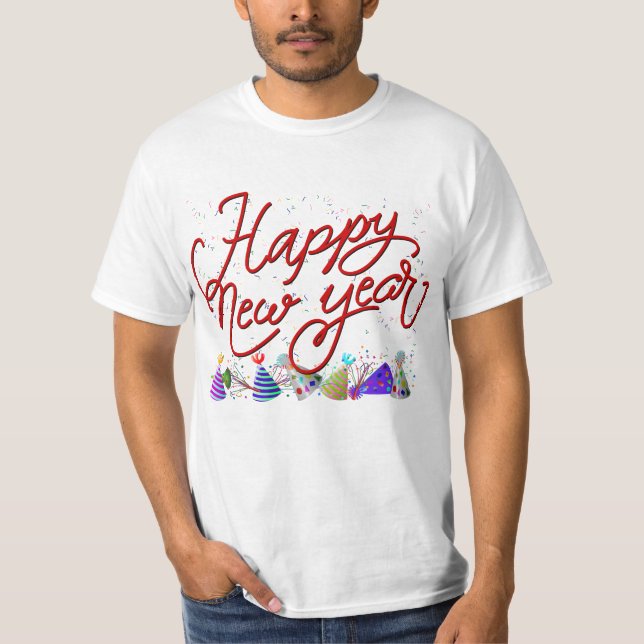 Red 'Happy New Year' New Year's Party T-Shirt (Front)