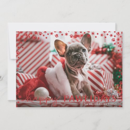 Red Happy Pawlidays Pet Lover Holiday Photo Card